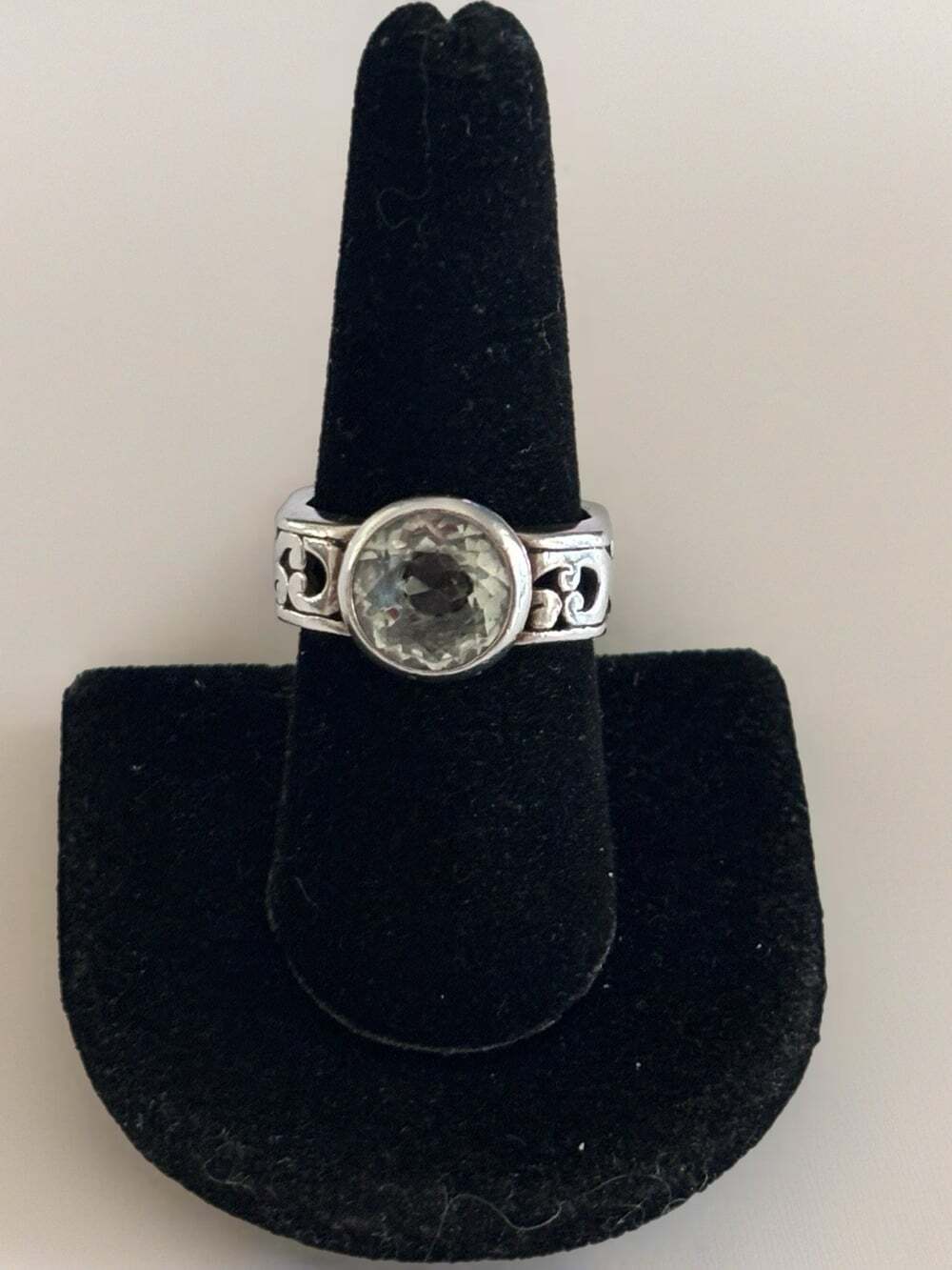 Vintage Brighton Green Amethyst Sterling Silver Scroll Ring Size 8.